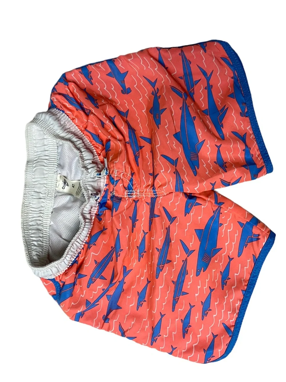OshKosh B'gosh Coral Swim Trunks with Blue Shark Print